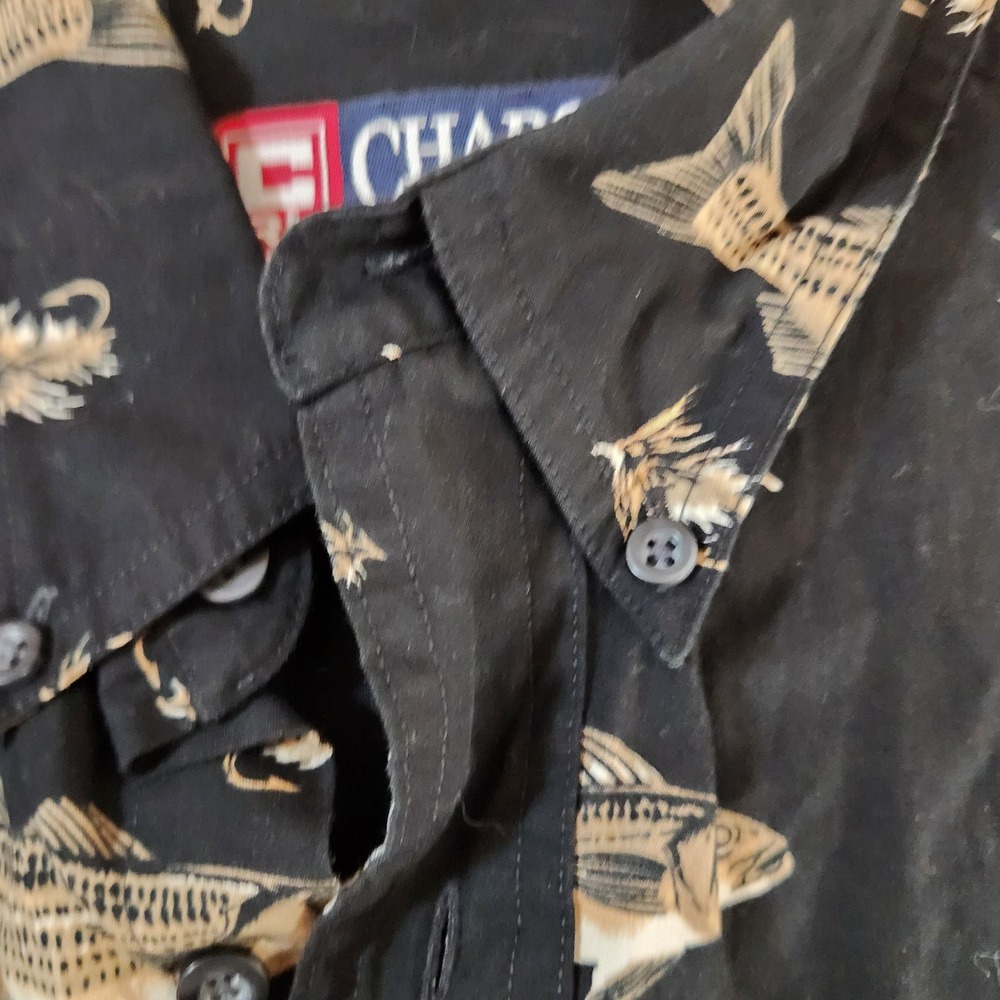 Vtg Men's Chaps Ralph Lauren Med Long Sleeve Button Down All Over Fish Print - Picture 6 of 12